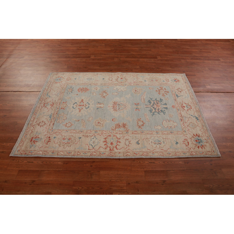 Vegetable Dye Blue Oushak Turkish Rug 4