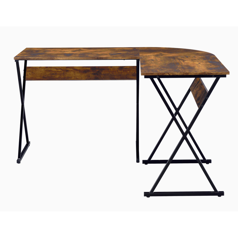 Bureau d'écriture en chêne patiné et noir avec base en métal