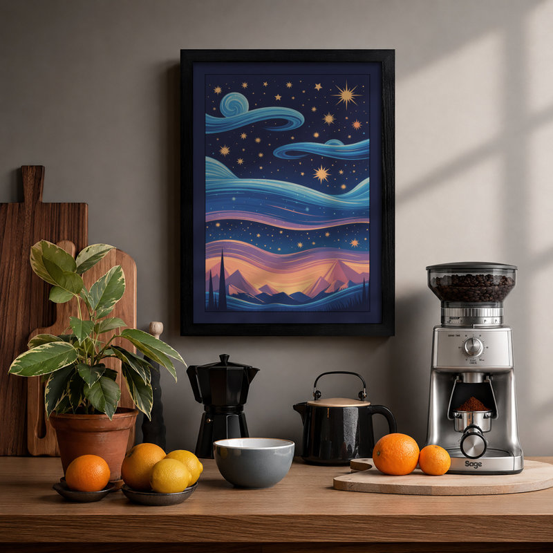 Desert Under Stars Minimalist - Framed Print, Black, A3 - 42.0 x 29.7 cm