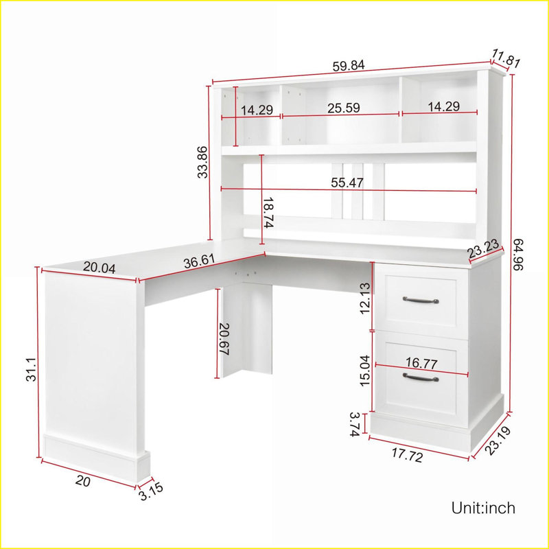 Desks with Hutch, Antiqued White Computer Desk with Storage Shelves &amp; Drawers | MDF | White