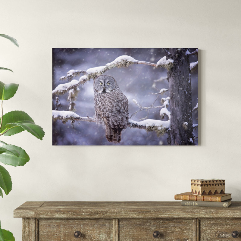 Hibou dans la neige III, H 24 po x l 36 po x P 1 po