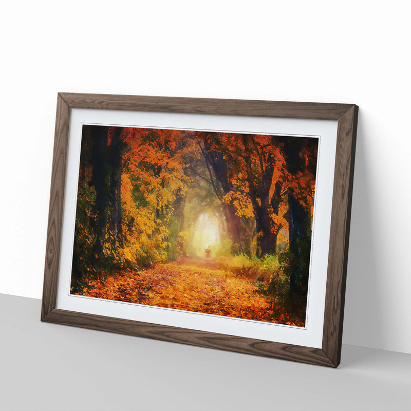 Heading Through an Autumn Forest in Abstract - Picture Frame Graphic Art Print, Walnut Framed, 36cm H x 48cm W x 2cm D