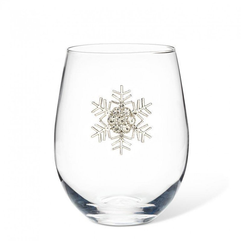 Jewelled Snowflake On Stemless Wine Glass
