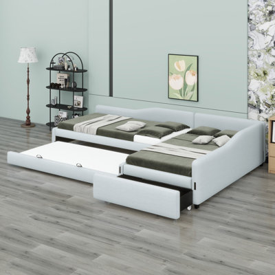 Upholstered Double Daybed With Trundle And Drawer