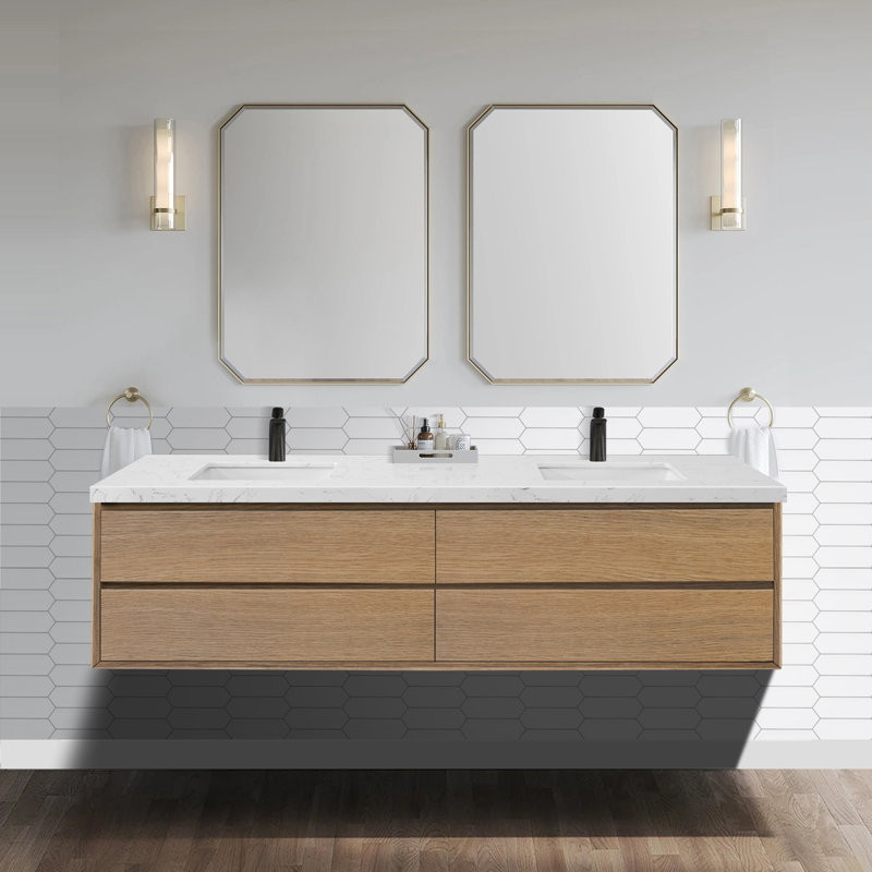 Meuble-lavabo mural double avec comptoir et lavabos, 84"