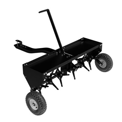 40" Tow Plug Lawn Aerator With Universal Hitch, Lawn Aerator Tow Behind With Tray And Inflatable Wheels For Garden Farm Lawn, Black