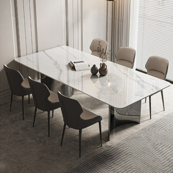 Simple Modern Small Apartment Rectangular Rock Plate Dining Table Set