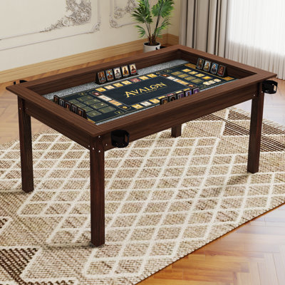 Table de jeu 63 po x 40 po avec plateau amovible pour 4 à 6 joueurs, table de salle à manger solide avec porte-gobelets