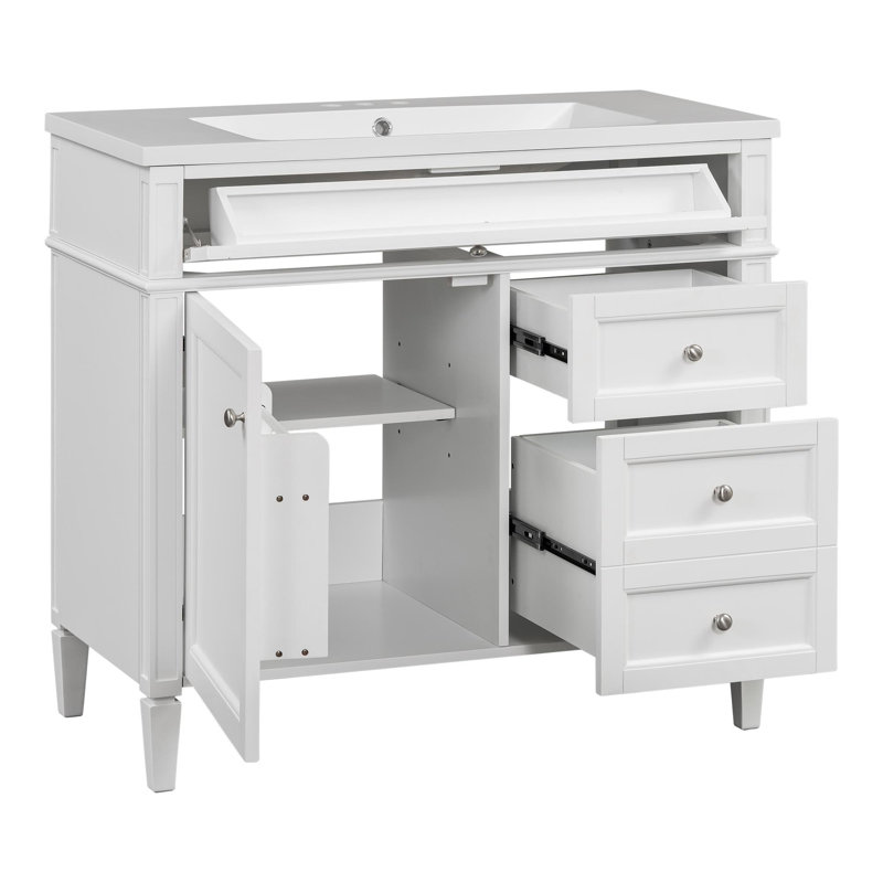 36-inch Bathroom Vanity, White, Silver