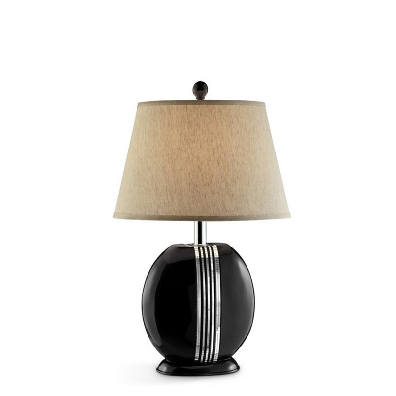 Design élégant en polyrésine pour espaces sophistiqués - Lampe de table à finition espresso avec abat-jour en tissu ivoire