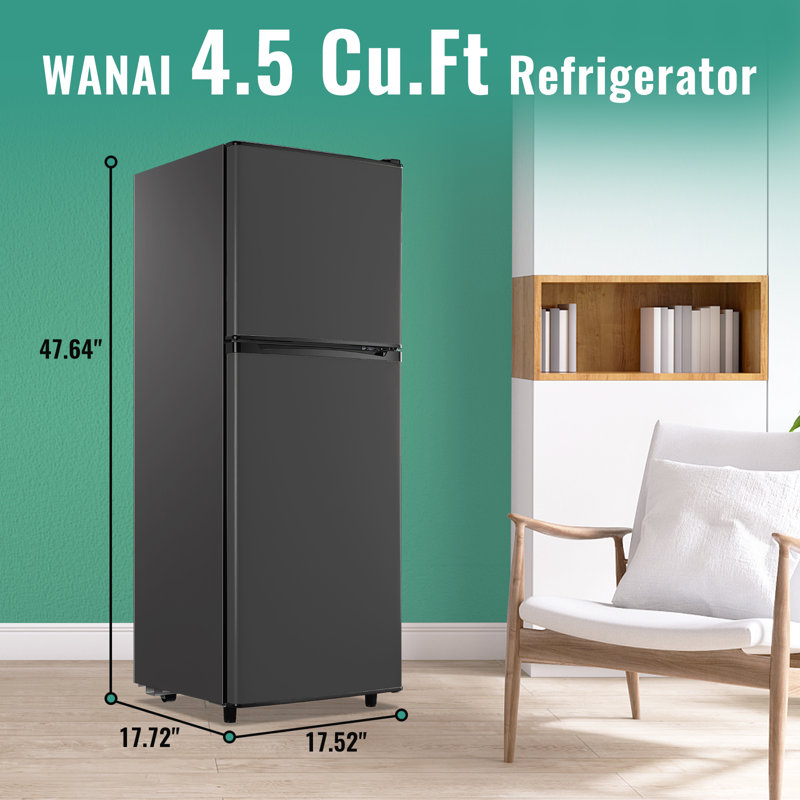 WANAI 4.5 Cu.Ft Large Fridge with Freezer, Dual Door Refrigerator, Gray