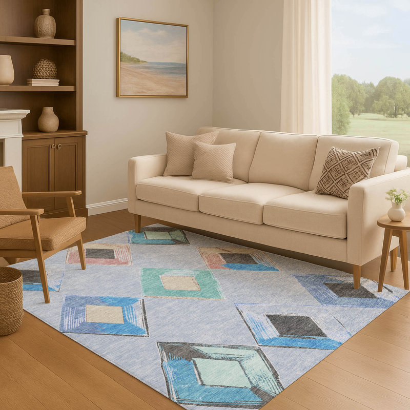Premium Machine Washable Ansley Geometric Rug, Rectangle 10' x 14'