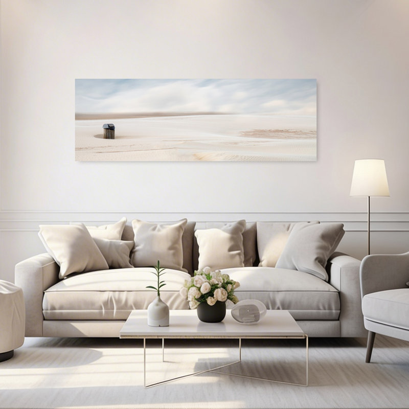 «Solitaire Bin On Dunes Minimalist Peaceful Serene Beach Landscape», art mural, H 20 po x l 60 po