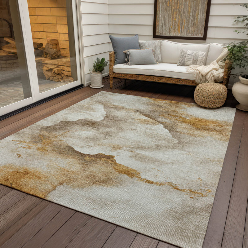 Machine Washable Indoor/Outdoor Xhevrie Beige Rug, Rectangle 5' x 7'6"