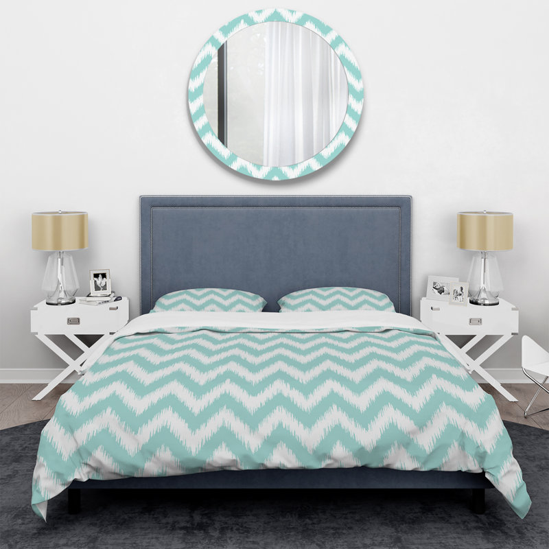 Green Fabric Geometric Polyester Chevron / Zig Zag Duvet Cover, Twin Duvet Cover + 1 Standard Sham