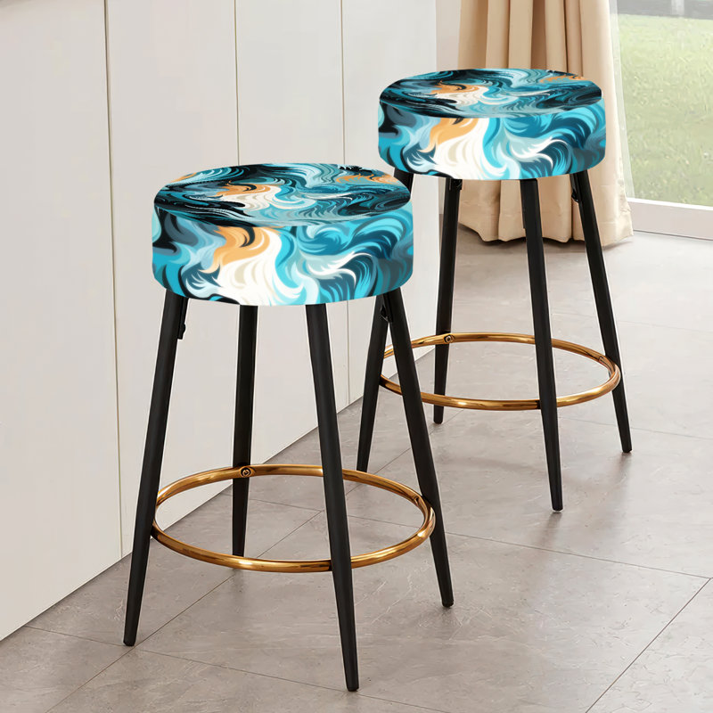 Blue Ethereal Zebra Waves - Ensemble de 2 tabourets de bar abstraits