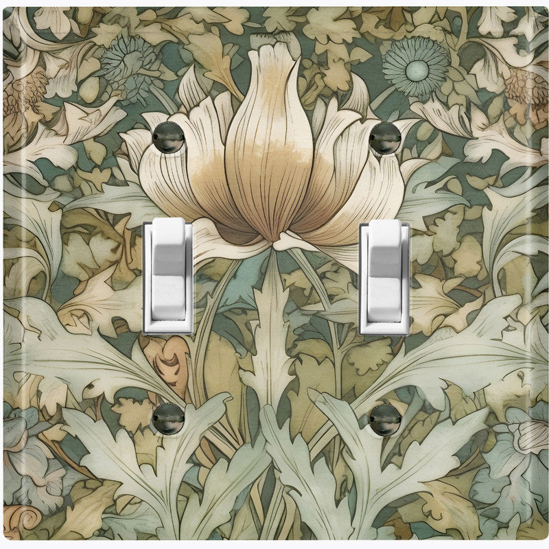 Couvercle de plaque d'interrupteur en métal; Bascule de taille standard US 2 bandes - Tulipe de style William Morris