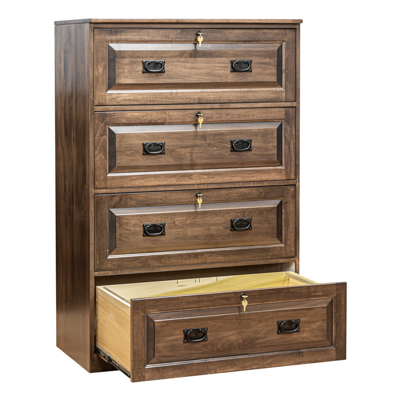 36'' Wide 4 -Drawer Solid Wood File Cabinet, Dark Brown