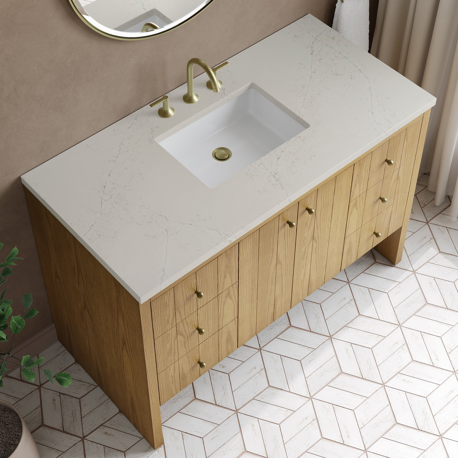 Hudson 48'' Single Bathroom Vanity, 8" Widespread, Siberian, Light Natural Oak