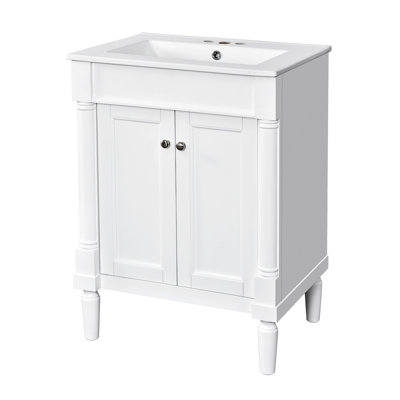 24" Bathroom Vanity with Top Sink, 2-Tier Modern Bathroom Storage Cabinet, Single Sink Bathroom Vanity, Large Storage Shelves