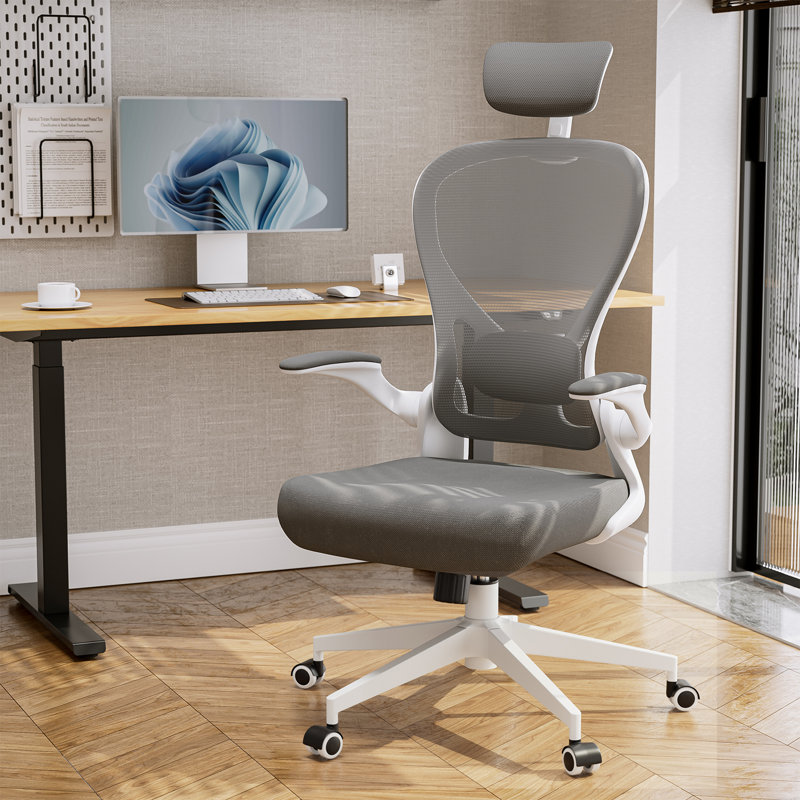 Chaise de bureau, chaise de travail Mauriyah, Gris, Blanc