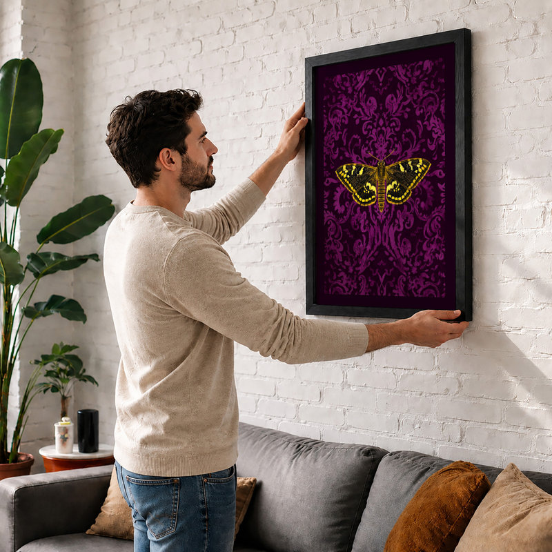 Butterfly on Damask Maximalist - Framed Print, A2 - 59.4 x 42.0 cm, Unframed