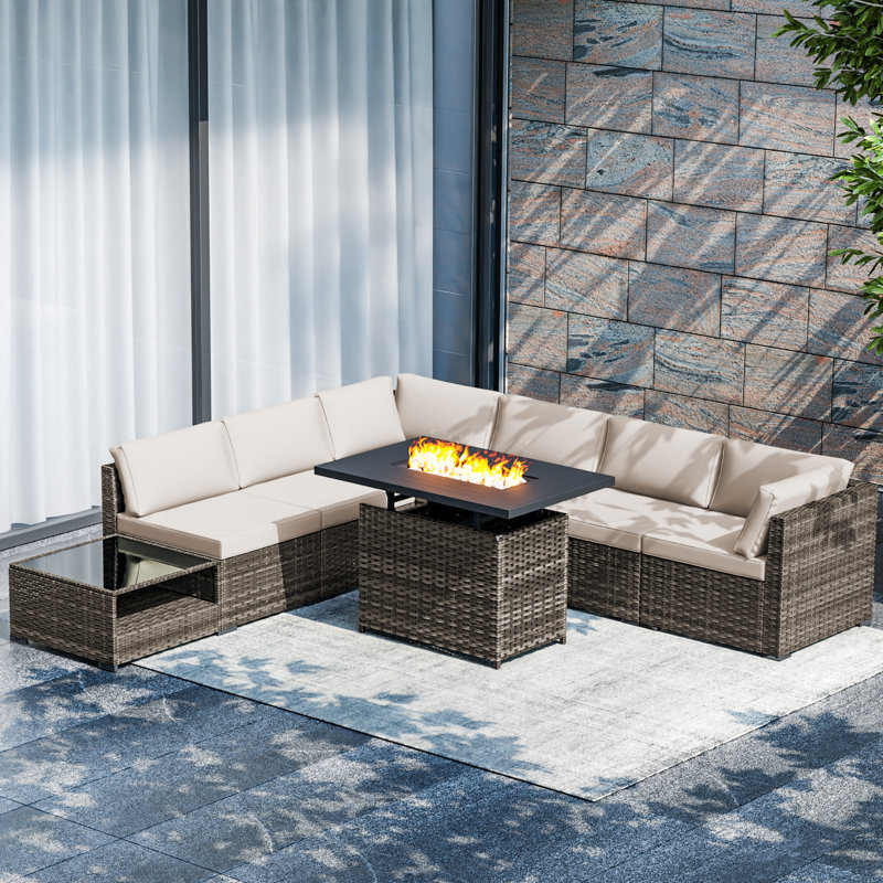 Ensemble de conversation modulaire avec foyer et coussins, Beige