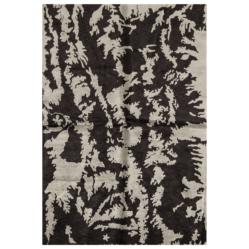 Tapis noir et bleu clair de haute qualité noué à la main