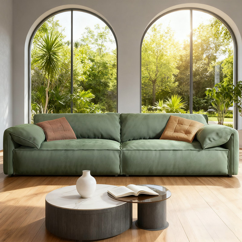 Canapé modulaire en polyester vert, H 33,07 po x l 109,84 po x P 40,55 po, 4