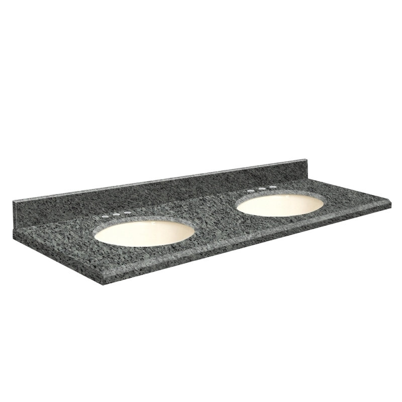 Plateau de salle de bain double 61 po meuble-lavabo, Biscuit, Perle bleue, Centré de 8 pouces