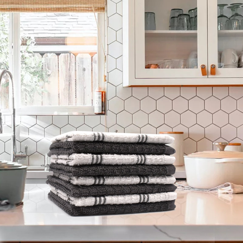Cotton Stripe Waffle Dish Cloth Kitchen Towel, Grey