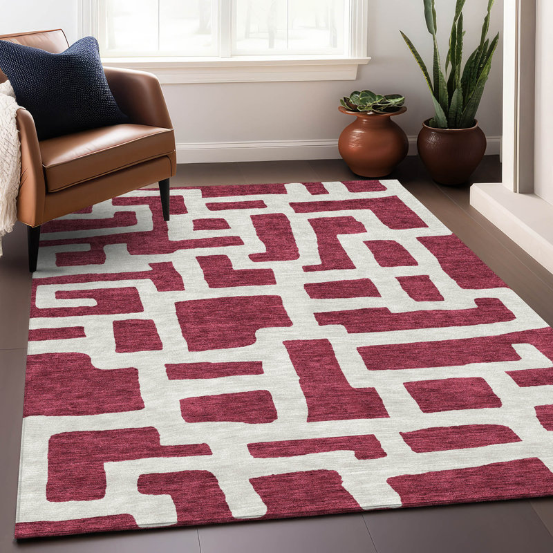 Tapis grenat Prisco lavable à la machine de qualité supérieure, Rectangulaire 8 pi x 10 pi