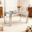 Mirrored Dining Table Glass Top with 4 Legs Crushed Diamond Inlay