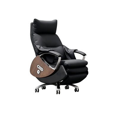 Fauteuil de bureau ergonomique en cuir véritable noir avec massage électrique, entièrement inclinable pour dormir