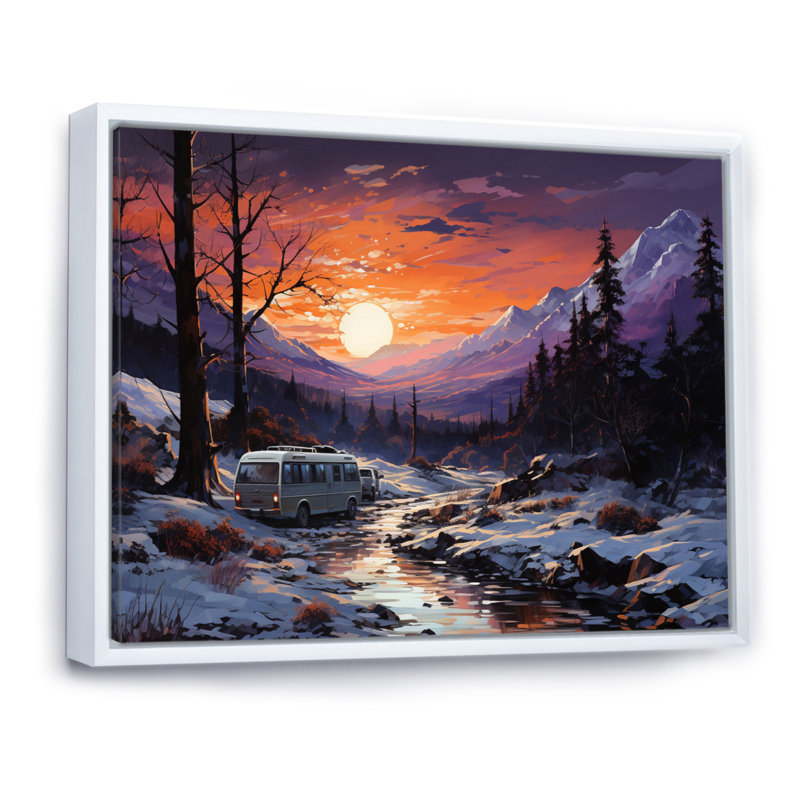 «Campingtravel Winters Whisper I», reproduction d'art sur toile, H 16 po x l 32 po x P 1 po, Cadre flottant blanc