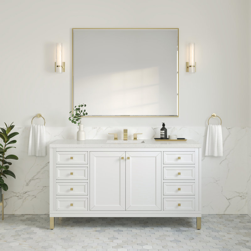 Chicago 60'' W Double Vanity, 8" Widespread, Lime Delight, Glossy White