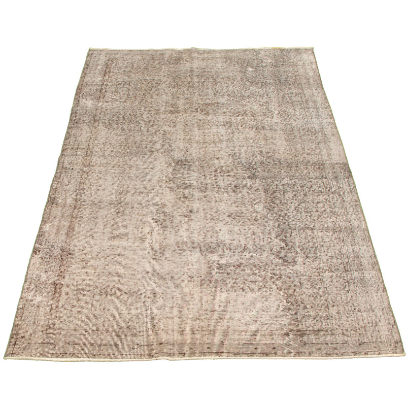 Tapis de laine blanc/beige 5 pi 1 po x 9 pi 1 po à la main-of-kind à la main-noué la 1980 Overdyed