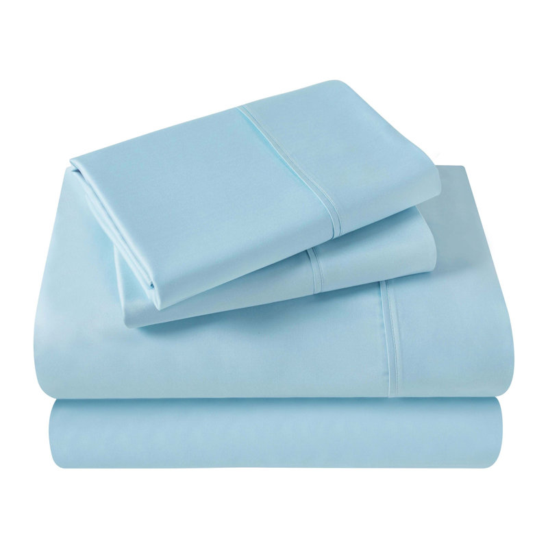 Superior 400 Thread Count Premium Combed Egyptian Cotton Sateen Sheet Set, Light Blue, Queen Sheet Set