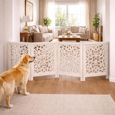 4-Panel Foldable Wooden Dog Gate