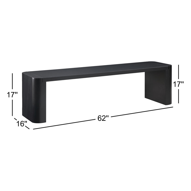 Channing Solid Wood Bench, 17" H x 62" W x 16" D, Black