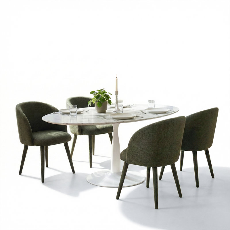 5-Piece Oval Faux Marble Dining Set With 4 Upholstered Dining Chairs For Kitchen And Dining Room, Green