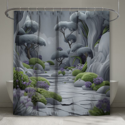 Rideaux de douche surréalistes gris paysage extra long