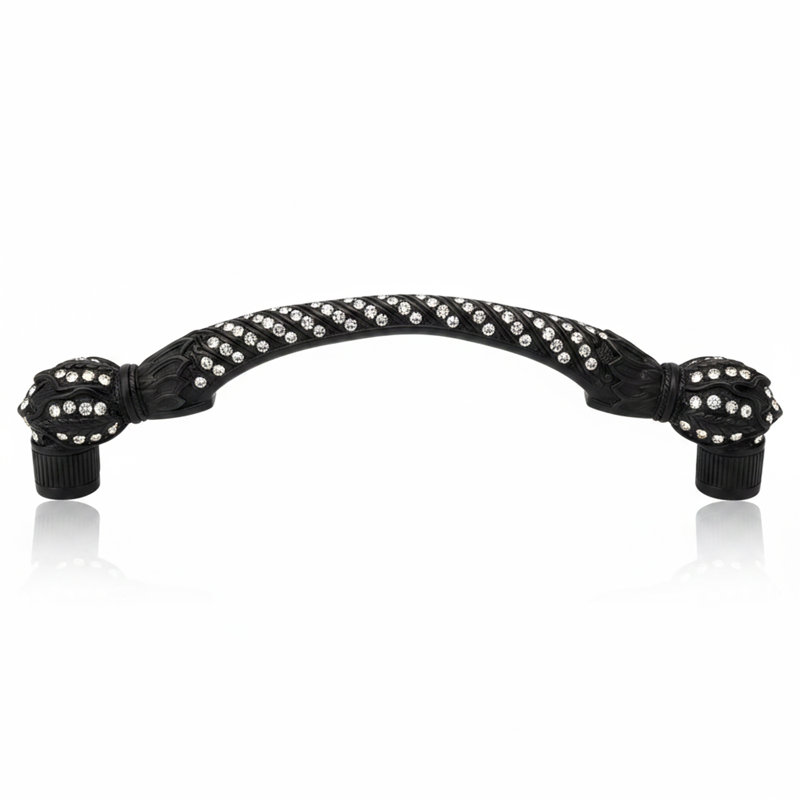 GLENDALE  5" CENTER TO CENTER PULL DECORATED WITH LIGHT COLORADO TOPAZ SWAROVSKI CRYSTALS IN MUSEUM GOLD PLATE, Matte Black