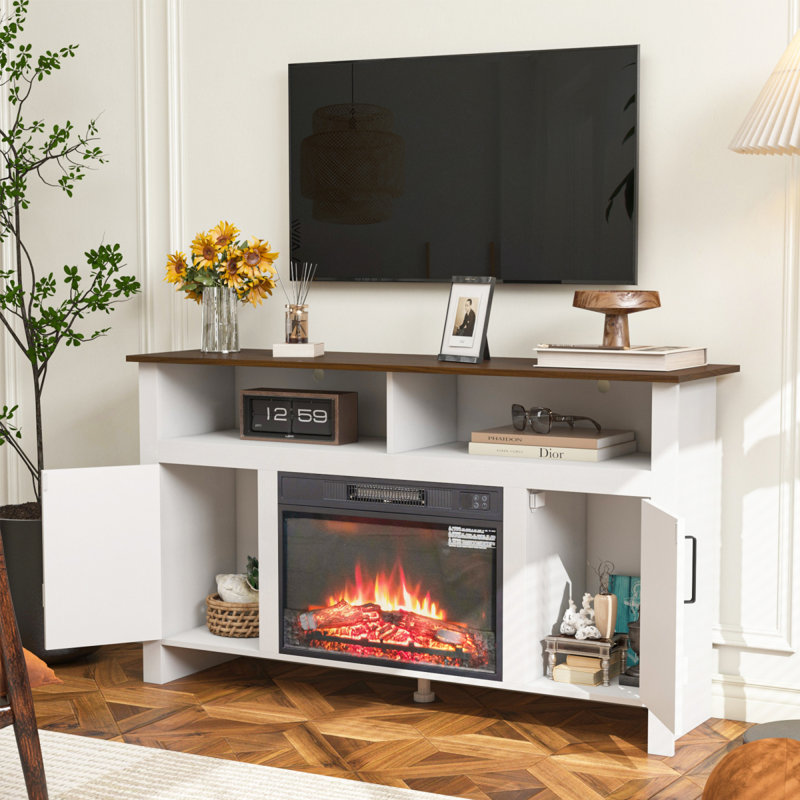 Meuble télé avec foyer électronique et télécommande utilisant le chauffage infrarouge