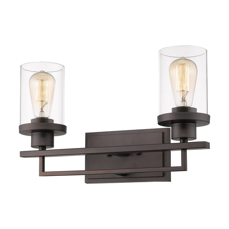 Éclairage pour salle de bain 2 lumières avec verre transparent de style maison de campagne, Bronze huilé, 2