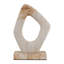 Statue abstraite géométrique en forme de boucle de pierre pour la décoration intérieure - Accent sculptural naturel pour la décoration de salon ou d'étagère - 11 po, brun et blanc