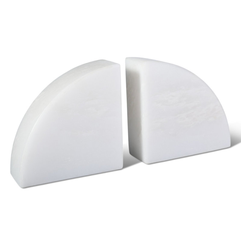 Serre-livres en marbre naturel (lot de 2), porte-livres décoratifs en pierre en forme d'arche, Blanc