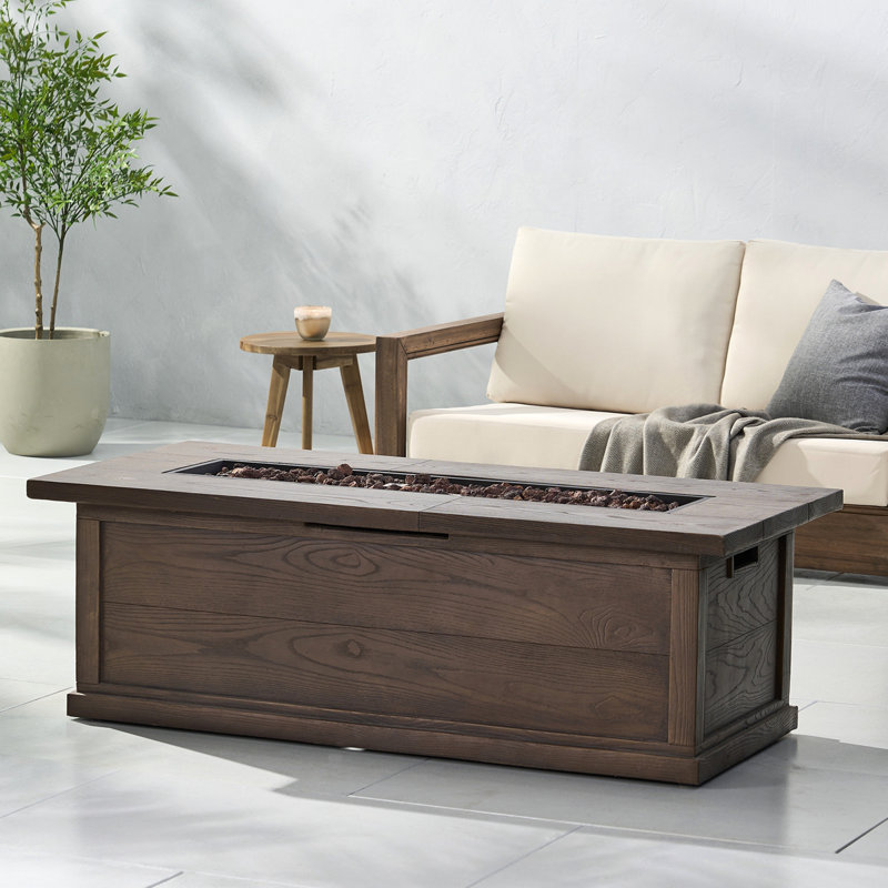 ANCHORAGE 56’’ WOOD RECTANGULAR MGO FIRE TABLE - 50,000 BTU, Brown