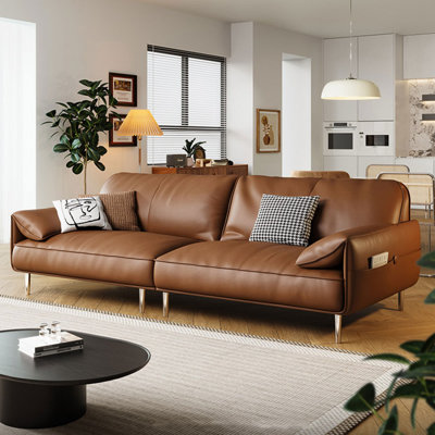 Canapé modulaire orange en cuir véritable