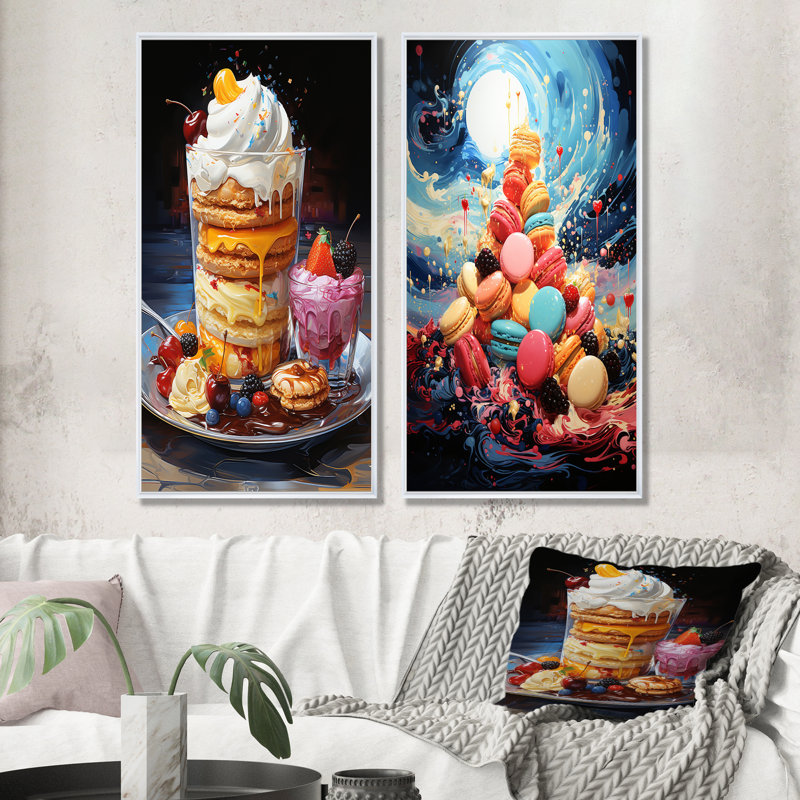 Popart Joyful Dessert Dream - Ensemble de 2 reproductions d'art sur toile, Cadre blanc, H 40 po x l 41 po